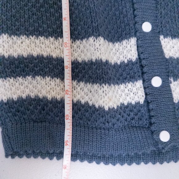 Hand Knit Button Front Soft Striped Sweater Cardigan Embroidered Blue Girls 3-4 - Picture 6 of 8